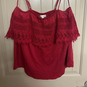 Red lace front detail tank. Size L.